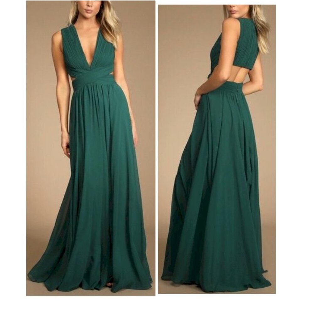 Lulu's Deep Teal Plunging Maxi Dress with Open Back
